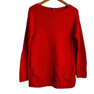 Vince Camuto Ribbed Tunic Sweater M Red Pocket Boatneck Women's